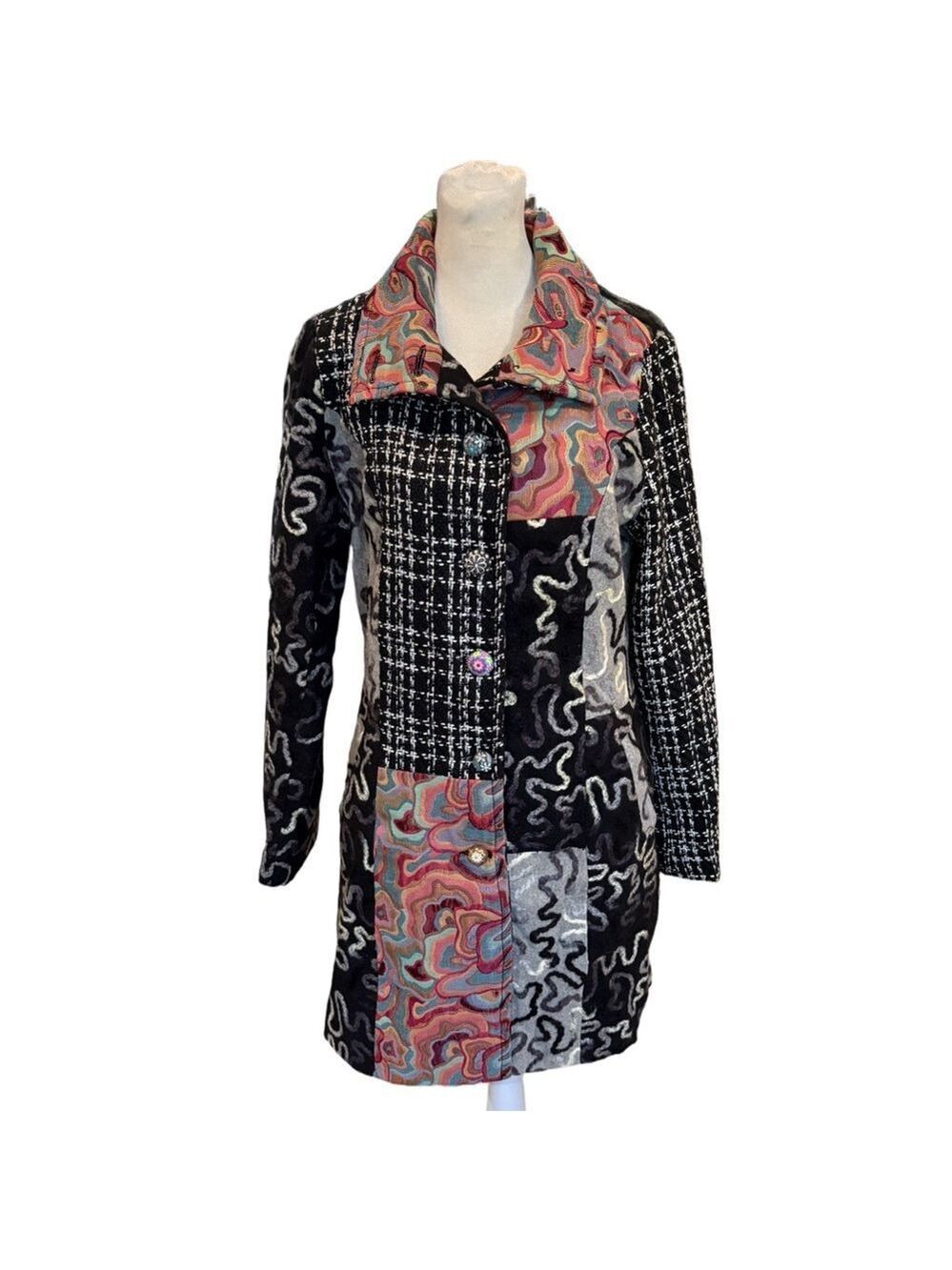 Adore Sz S coat. Multimedia patchwork artsy quirky art to wear Phoebe Buffet
